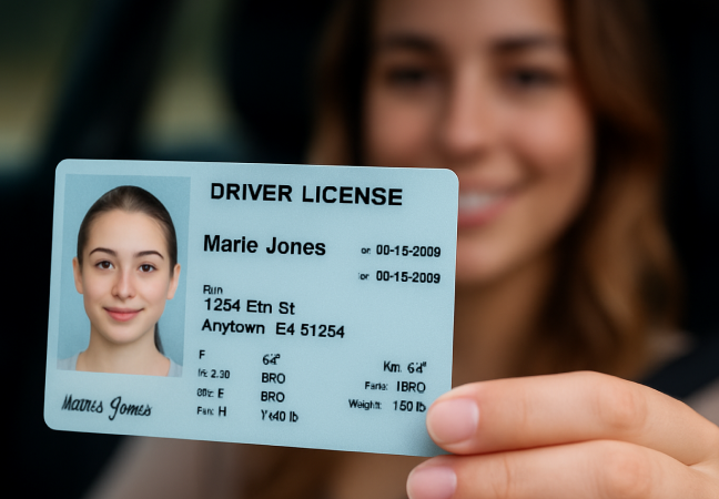 Woman holding driver's license