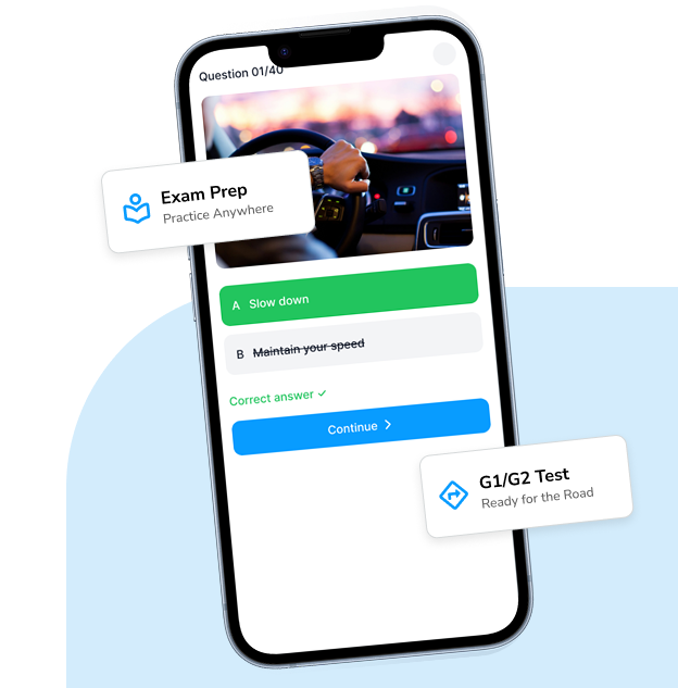 Driving theory test on mobile app